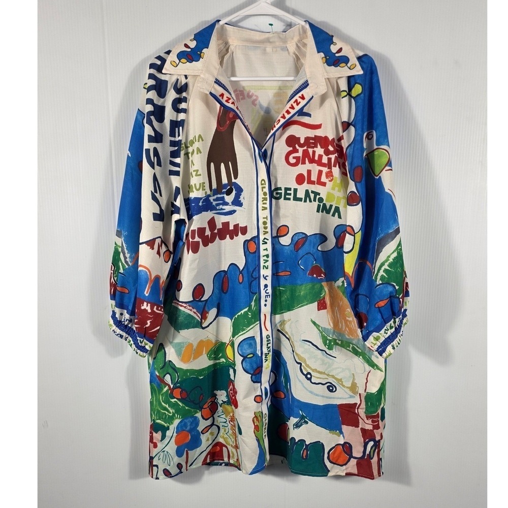 Vintage Style Abstract Graphic Print Button Front Tunic Mini Dress Multicolor - Picture 5 of 13